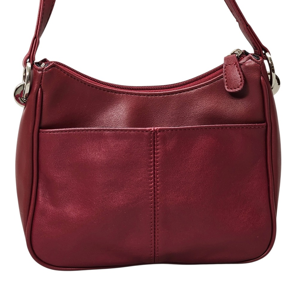 Worthington Burgundy Red‎ Leather Small Shoulder Bag Zip Top Silver Hardware